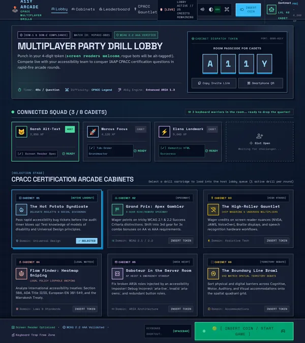 A11y Arcade interface preview