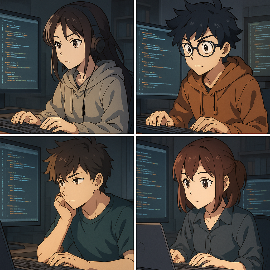 Illustration showing users coding