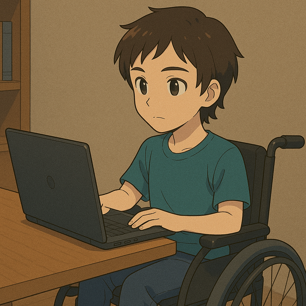 A woman squints to see the screen. After she adjusts text size, she can sit back and see comfortably.